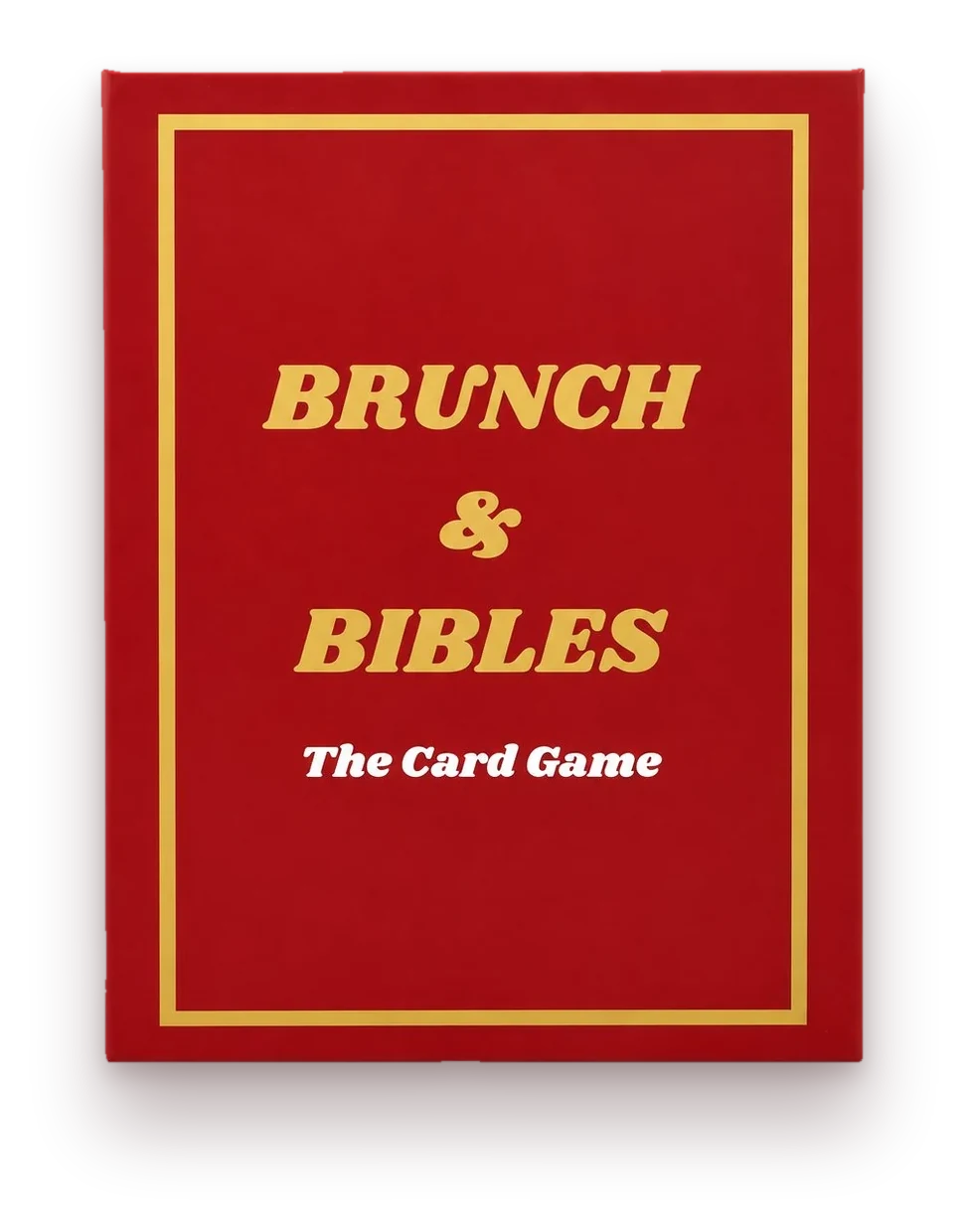 Brunch & Bibles: The Card Game box, red with a gold frame